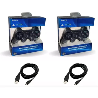 kit 2 Controle Manete Joystick Dualshock 3 Ps3 Playstation Com Cabo carregavel