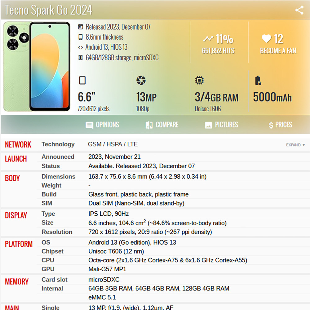 Para Original Tecno Spark Go 2024 Display LCD Tela De Toque