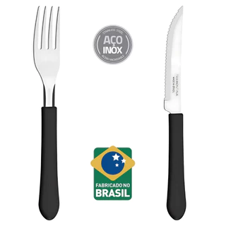 KIT RESTAURANTE 24 PEÇAS 12 GARFOS + 12 FACAS INOX LEME TRAMONTINA - PRETO