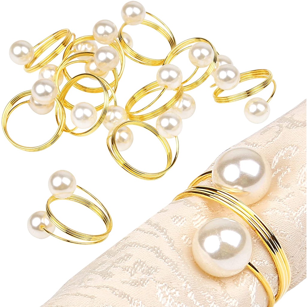12Pcs Anel De Guardanapo Com Pérolas De Prata Revestimento De Liga Serviette Buckle Holder Hotel Wedding Party Favour Decoration
