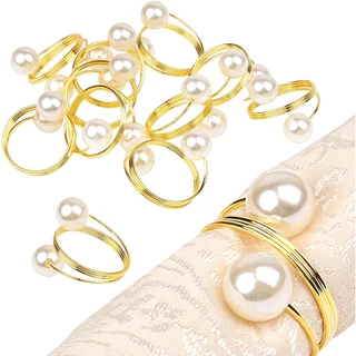 12Pcs Anel De Guardanapo Com Pérolas De Prata Revestimento De Liga Serviette Buckle Holder Hotel Wedding Party Favour Decoration