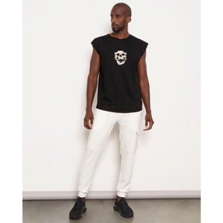 Calça Masculina Helanca Jogger Com Bolso Cargo Off White