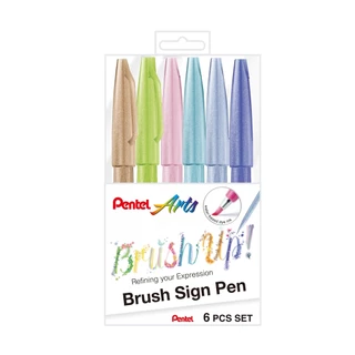 Estojo MarcadorPentel Brush Sign Pen 6 cores Lettering Past