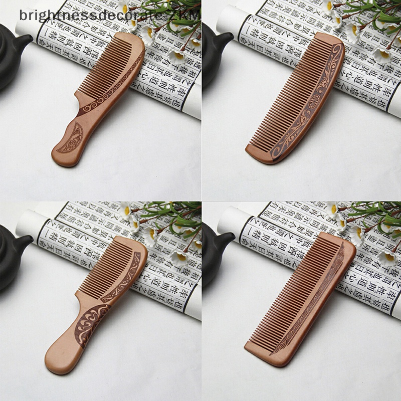 [brightnessdecorate] Pente De Madeira De Pêssego Natural Para Fechar Os Dentes , Massagem Antiestática Na Cabeça , Ferramentas De Saúde Do Cabelo [TH]
