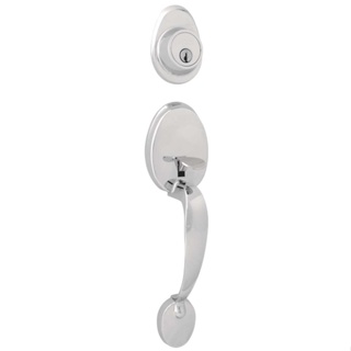 Fechadura externa em aço inox e zamac Blim Blim 32x7,5cm cromada Arouca
