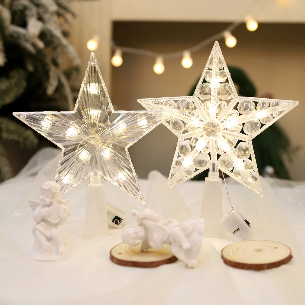 15cm/17cm LED Cinco Pontas Estrela Árvore De Natal Decoração Para Doméstico Ornamentos Transparentes Brilhantes 2023 Xmas