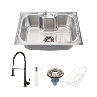 Cuba para Cozinha Aço Inox com Acessórios Carajás e Torneira Monocomando Envira Pingoo - Preto em Oferta na Shopee