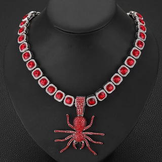 Moda criativa europeia e americana personalidade pingente de aranha rubi quadrado de açúcar de rocha diamante cadeia cubana colar de festa de todos os santos