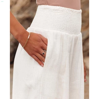 Calça De Linho De Algodão Elástica De Perna Larga