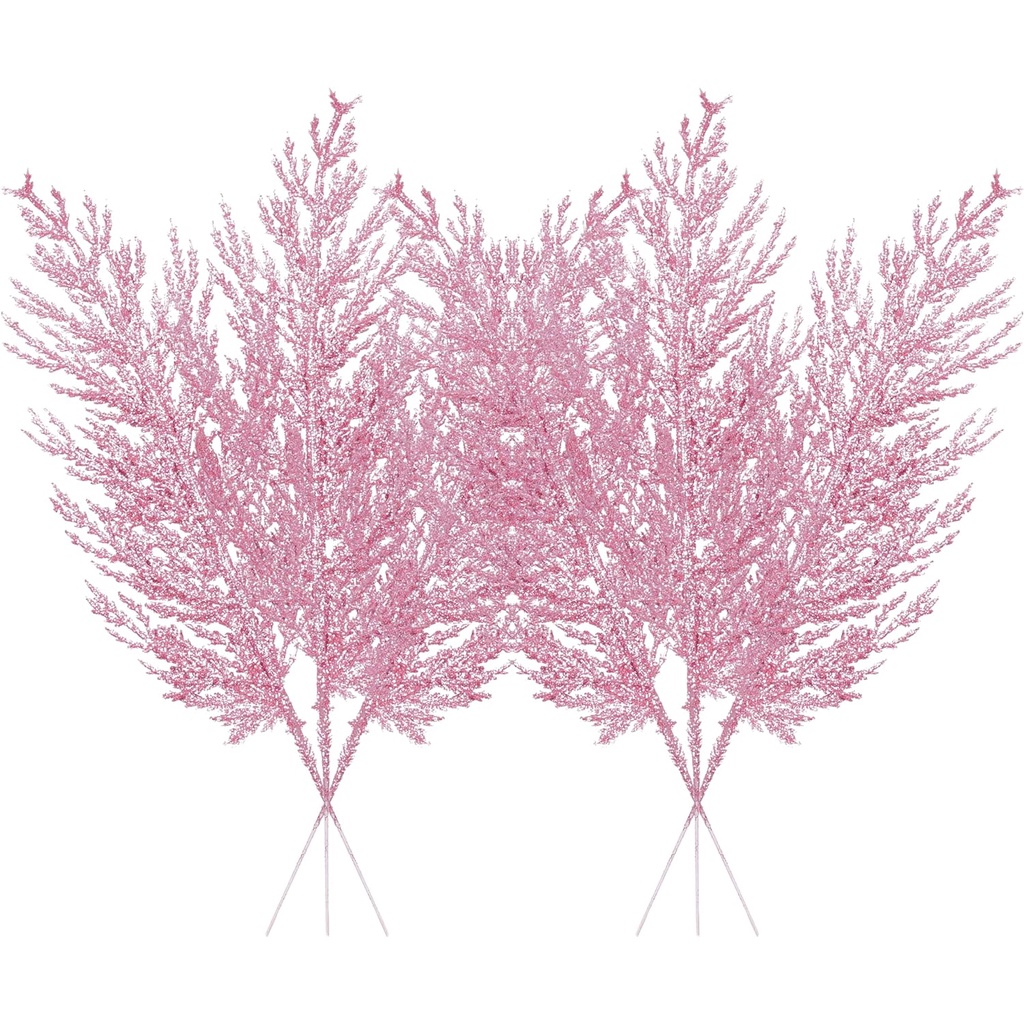 12 Pçs Decoração Da Árvore De Natal Pinheiro Artificial Glitter Hastes Decorações Para Casa 2024 Novo (Rosa)