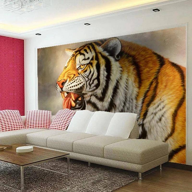 Papel De Parede Fotográfico 3d Personalizado Pintura A Óleo De Tigre Animal  Grande Mural Para Sala De Estar TV De Quarto Sofá De Fundo