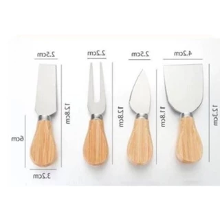Jogo 4 Peças Kit para Queijo Inox Unyhome / Faca / Garfo / Espátulas / Inox e Madeira (MDF) / Ótima Qualidade e Acabamento