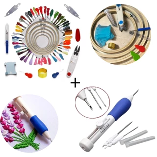 Kit Bordado Para Iniciantes + Kit Ponto Russo + 50 Cores De Linha + Bastidores de Bambu