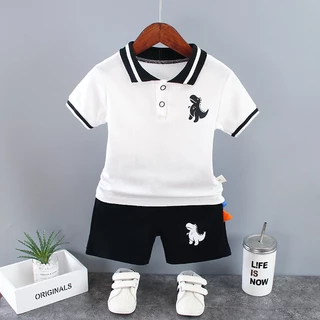 Dinossauro de Verão para Meninos Camisa POLO de manga curta + Shorts Fato de duas peças, Roupas para bebês, Roupas para crianças