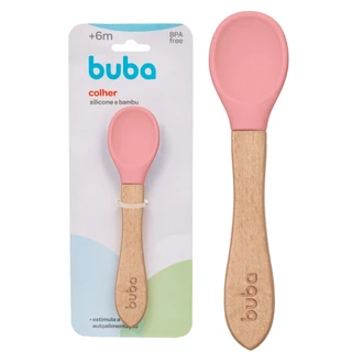 Colher Rosa Infantil De Silicone E Bambu 15823 - Buba