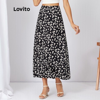 Lovito Saia Flared Casual Ditsy Floral L21AS123 (Preta)