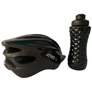 Kit Capacete Adulto Atrio Ciclista + Garrafinha 700ml Simples Preto Esporte Life Style Fitness Passeio Parque