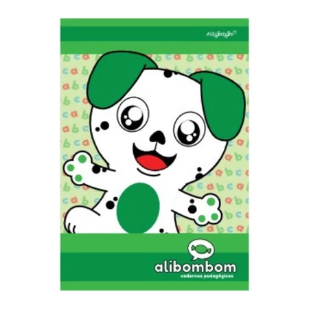 Kit 10 cadernos Alibombom pauta numerada 123 pedagógico letra cursiva capa flexível cartonada verde