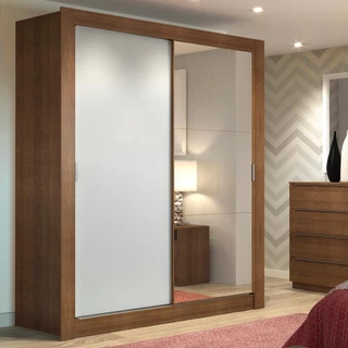 Guarda-Roupa Solteiro Madesa Dallas 2 Portas de Correr com Espelho 2 Gavetas - Rustic/Branco em Oferta na Shopee