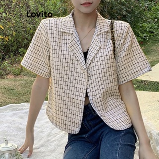 Lovito Blazer Casual Com Botão De Algodão Para Mulheres L73AD034