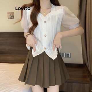 Lovito Blusa Frontal Elegante Com Costura Em Tecido Liso Para Mulheres LNE42161