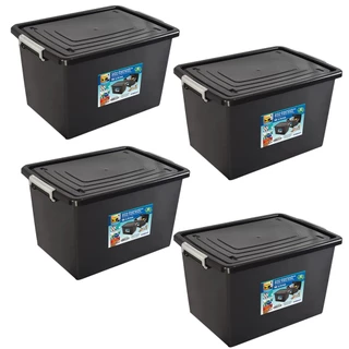 Kit 4 Caixas Organizadoras C/ Tampa e Trava 56 Litros Preta