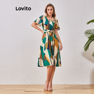 Lovito Boho Vestido Feminino com Cinto com Patchwork LBL07029