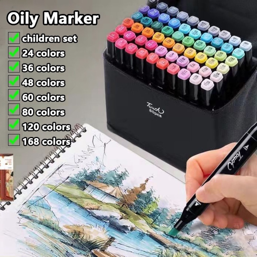 24/36/48/60/80 Cores Caneta Marcadora De Cabeça Dupla Oleosa Montagem Artística Para Estudantes Material Escolar Papelaria