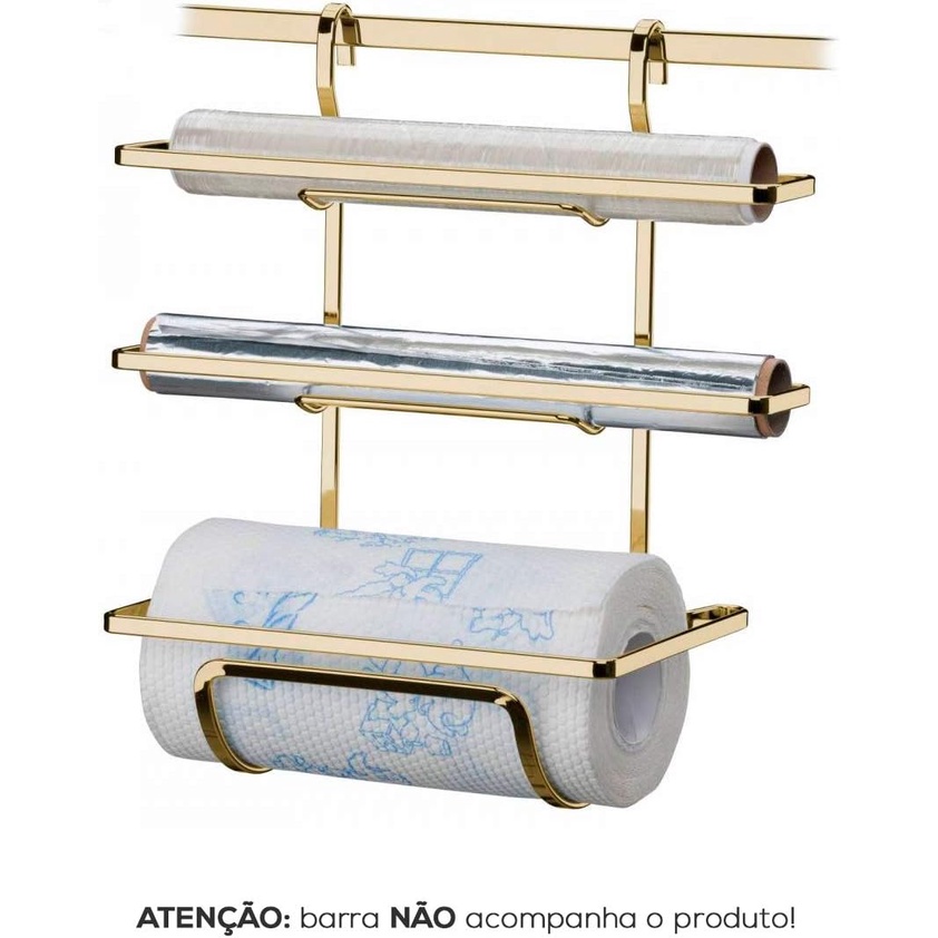 Suporte Porta Rolo Papel Toalha Para Barra Cozinha Dourado