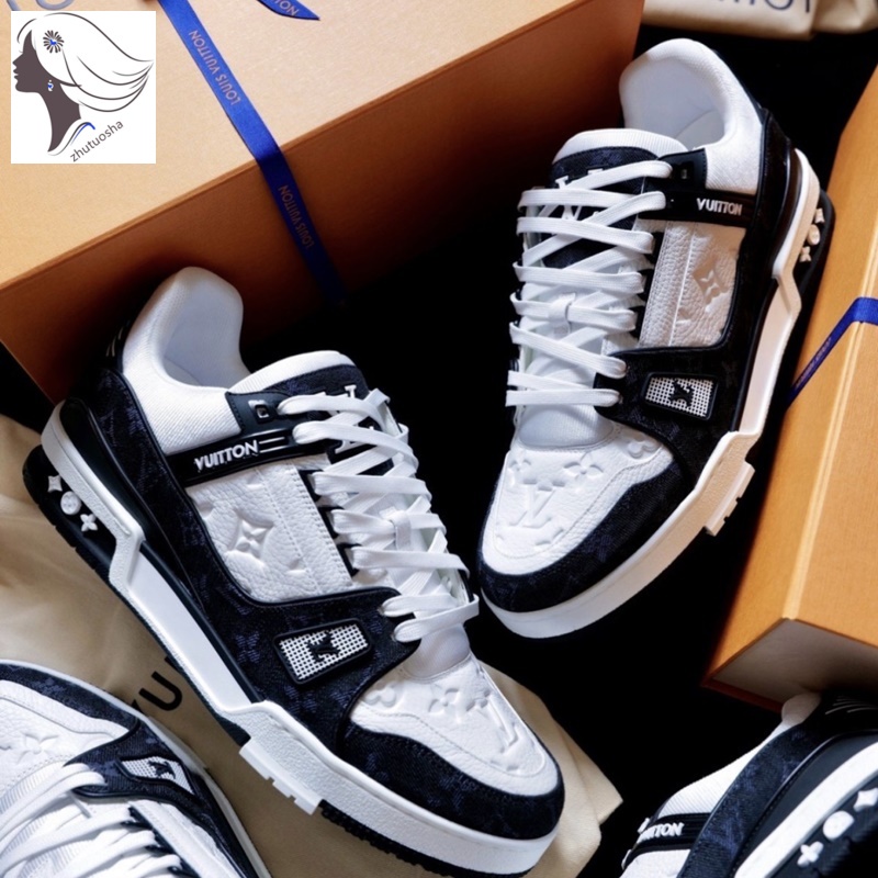 2024 Louis Vuitton LV Trainer Tênis Unisexo Unisexo de Laço Preto Baixo Branco