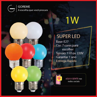 Lâmpada Coloridas Led Mini Bulbo Bolinha 1w 110V E27 Luz Colorida Vermelho | Azul | Amarelo | Laranja | Branco Frio | Verde | Branco Quente | Azul
