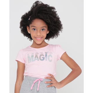 Blusa Infantil Glitter e Paetê Reversível Malha Rosa Claro