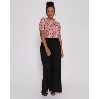 Calça Feminina Pantalona com Fenda Preta