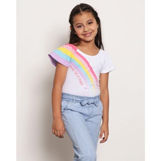 Body Infantil Manga Curta Estampa Arco Iris Branco