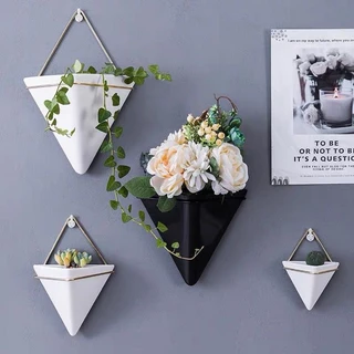 vaso de cerâmica parede triangular trigo com suporte de porcelana para ornamenaca