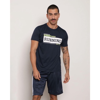 Camiseta Masculina Manga Curta Fitness Estampada Marinho