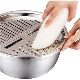 Kit 4 Em 1 Ralador Fatiador Bacia Inox Bolw Tigela Saladeira em Oferta na Shopee