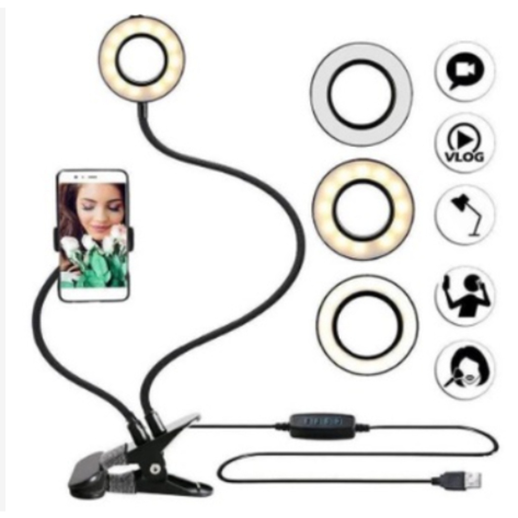 Luminária Ring Light Com Suporte Para Celular De Mesa
