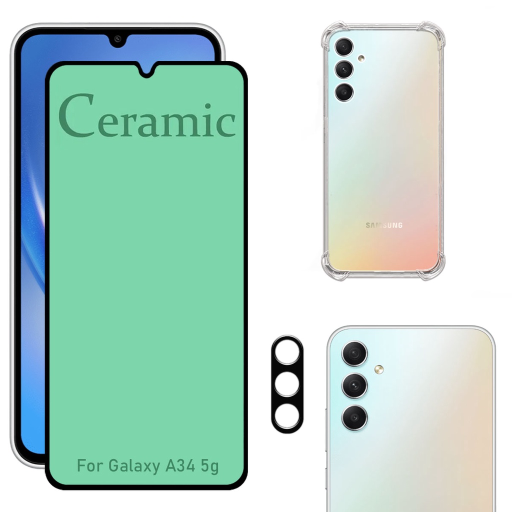 Kit Para Galaxy A34 5g | Película Cerâmica 9D - Capa Anti Shock - Película da Câmera 3D