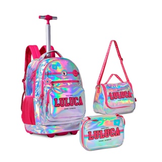 Mochila Escolar Luluca Azul e Rosa - Clio Style - nivalmix