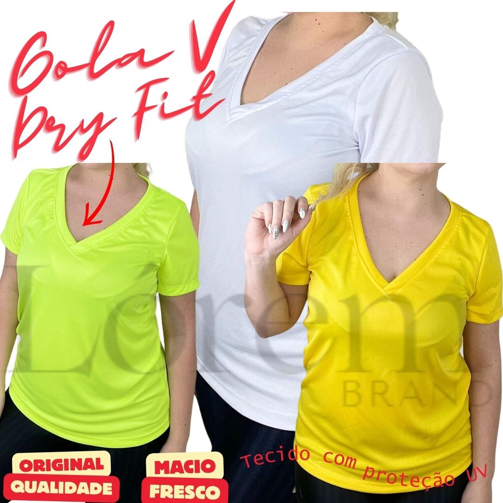 Camisa Dry Fit Feminina Academia Gola V Com Proteção Uv