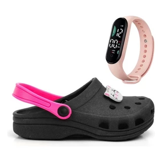 Sandália Crocs Babuche Infantil Leve Macia + Relógio