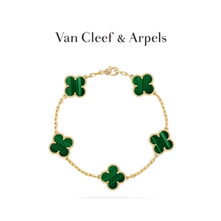 Estoque Pronto [com Caixa] Van Cleef & Arpels /Vca Alhambra Four Leaf Lucky Yellow K Golden Malachite Five Flower Bracelet
