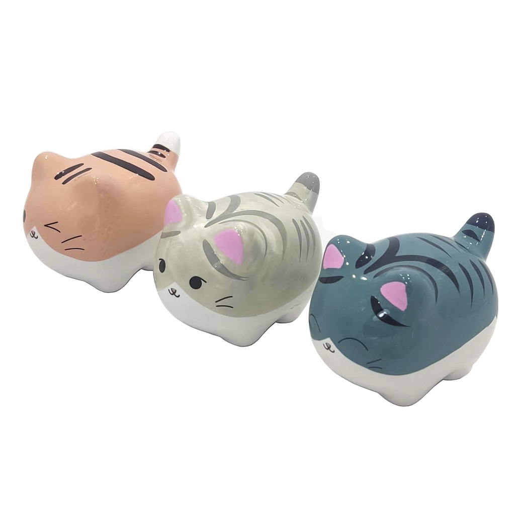 Kit 3 gatinhos decorativos em porcelana Gato Sorte Boa Fortuna