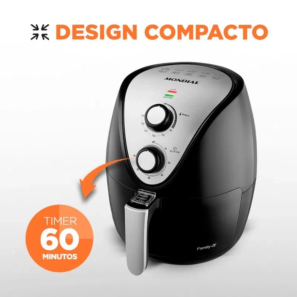 Fritadeira Elétrica AirFryer Sem Óleo Antiaderente 3 5L Mondial 1500W 127V AF 30 I Preto Inox