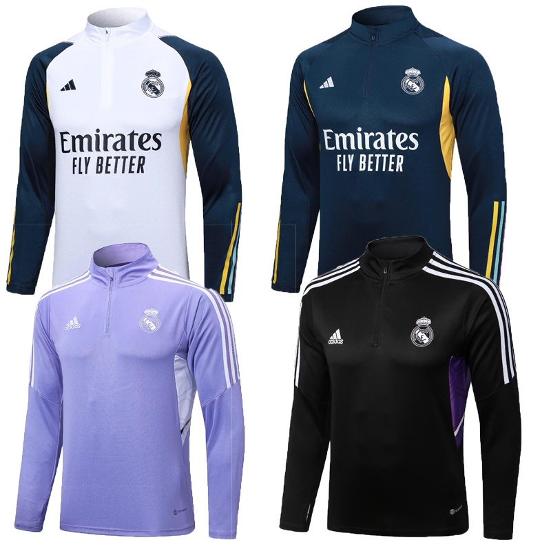 2022 2024 Real Madrid Uniforme De Treinamento De Futebol De camisa de time manga longa Comprida Com Meio Zíper