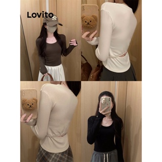 Lovito Camiseta Casual Com Recorte Liso Para Mulheres LNE41079