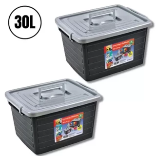 Kit 2 Caixas Organizadoras 30 Litros Preta Arqplast Bau organizador Brinquedos Roupas Quarto Sala