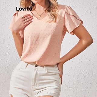 Lovito Casual Blusa Feminina Simples com Babado LBL07017