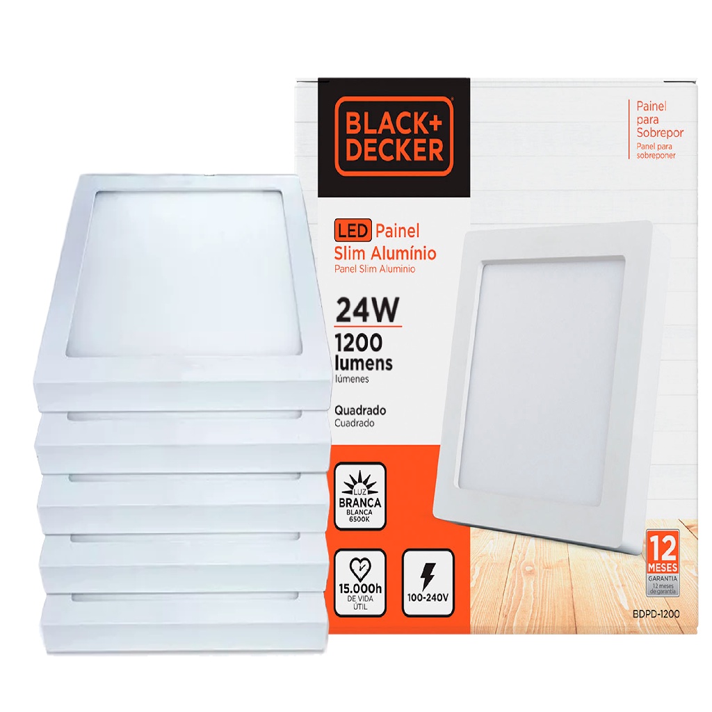 Kit 5 Painel Plafon Led 24w Quadrado Sobrepor Branco Frio